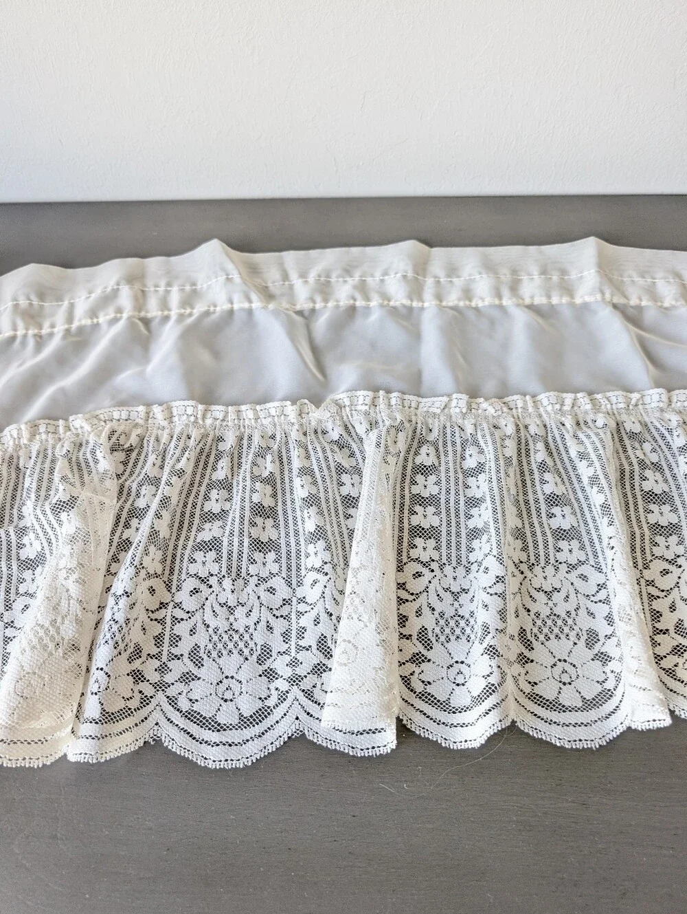 Vintage Lace Valance & Swag Set Curtain Beige Lace Airy Sheer Boho Style